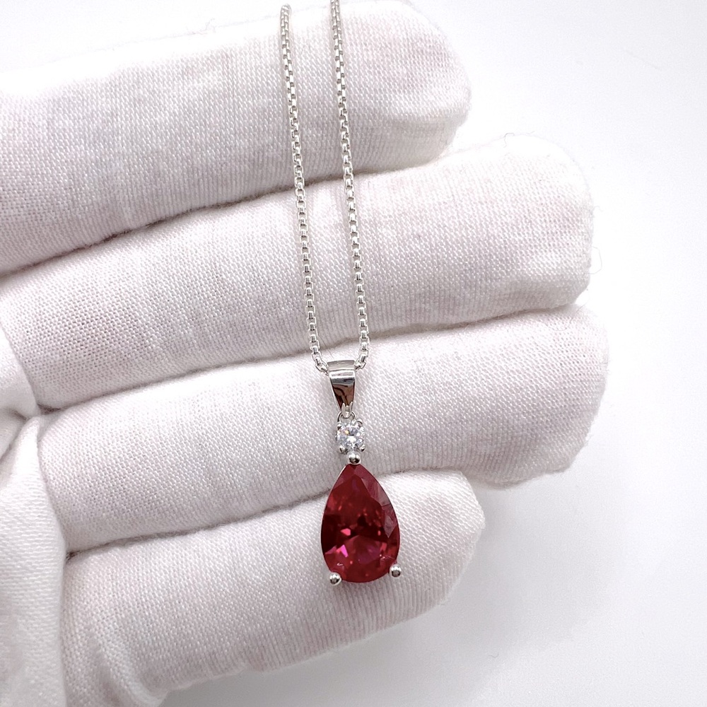 .925 Sterling Silver Simulated Ruby Cz Necklace - image 5